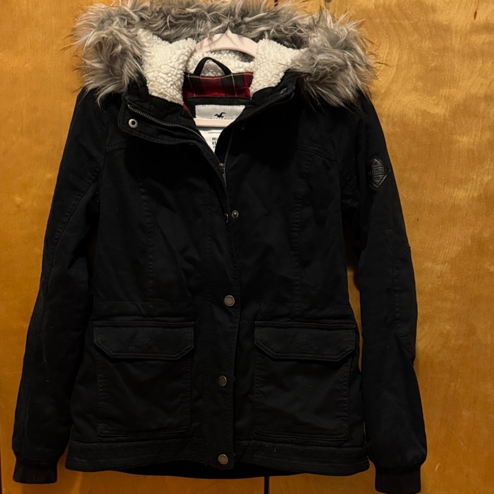 Hollister Black Jacket with Faux Fur Hood